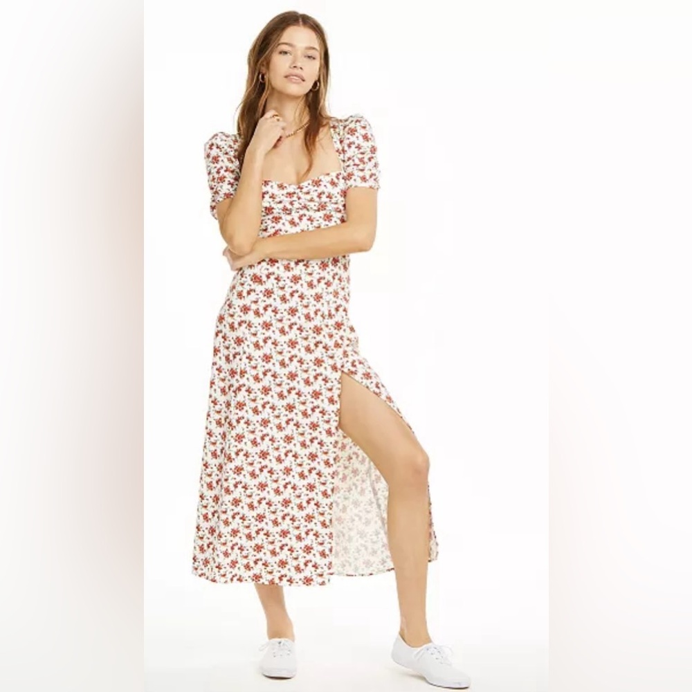 NWT Danielle Bernstein puff sleeve sweetheart neckline floral maxi dress